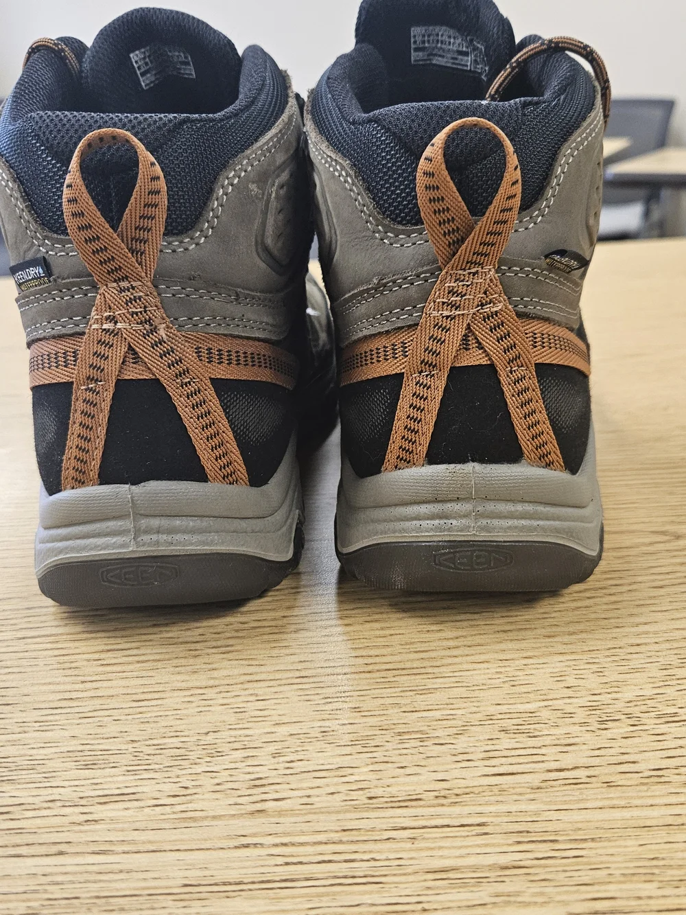 Keen Men's Brown and Black Hiking Boot with Orange Accents